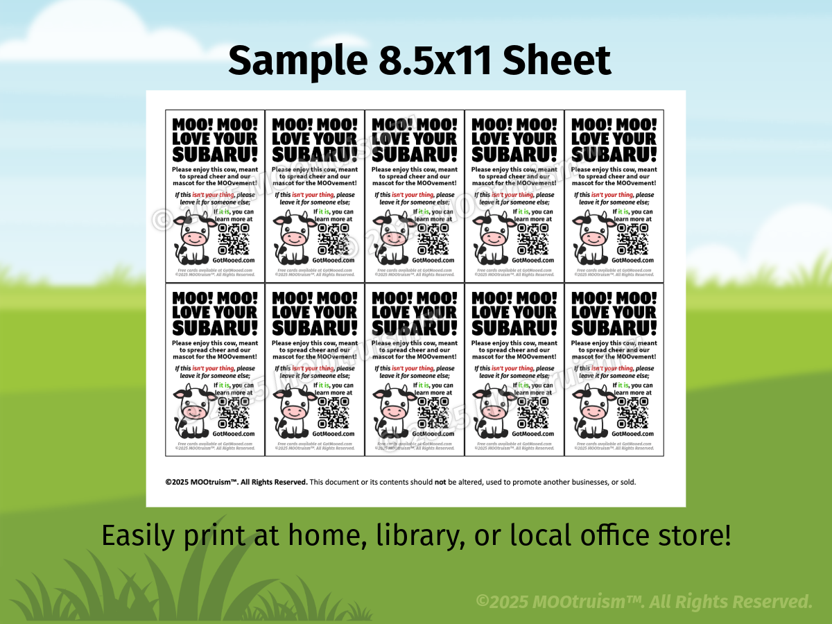 Digital Love Your Subaru Mooing Card Sheet