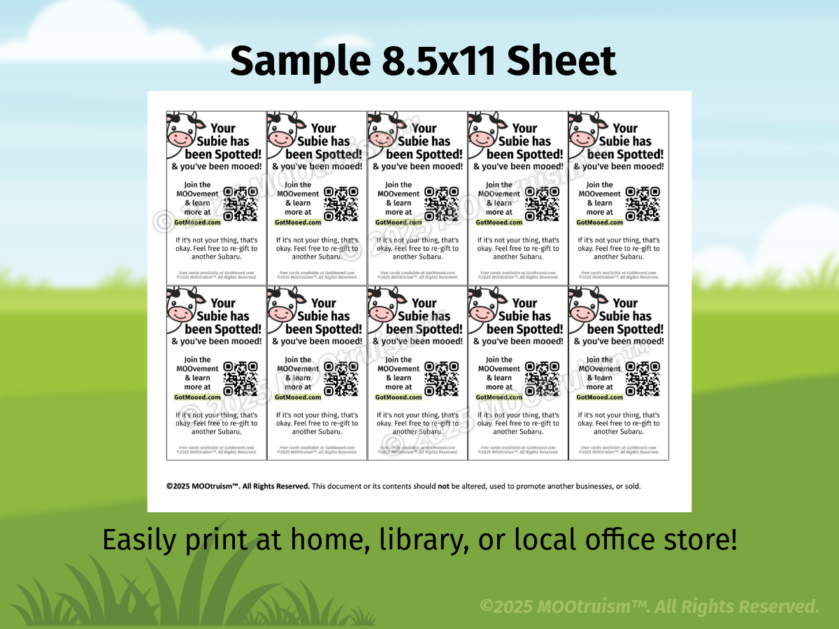 Digital You've Been Spotted! Mooing Card Sheet